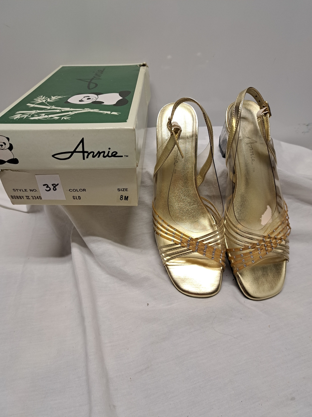 Annie Gold Slingback Peep-Toe Heels